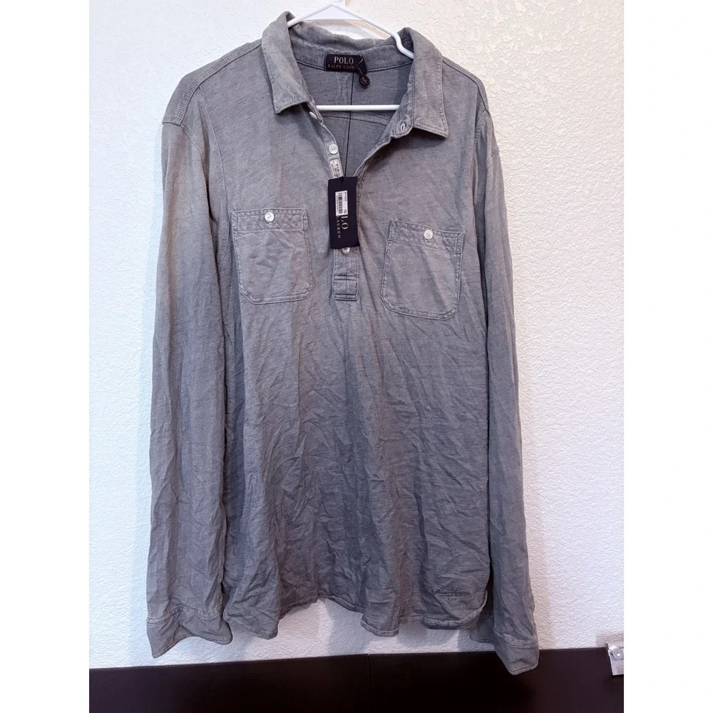 Polo Ralph Lauren Big & Tall INDIGO Half-Button Down Polo SZ 2XL NWT